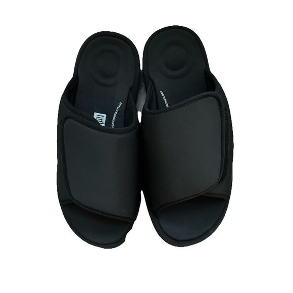 New Fitflop Womens Iqushion City Adjustable Water-Resistant Slides in Black 10 - Picture 4 of 6